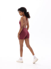 Nave Sculpt Open-Back Jumpsuit – Cherry Wine Red